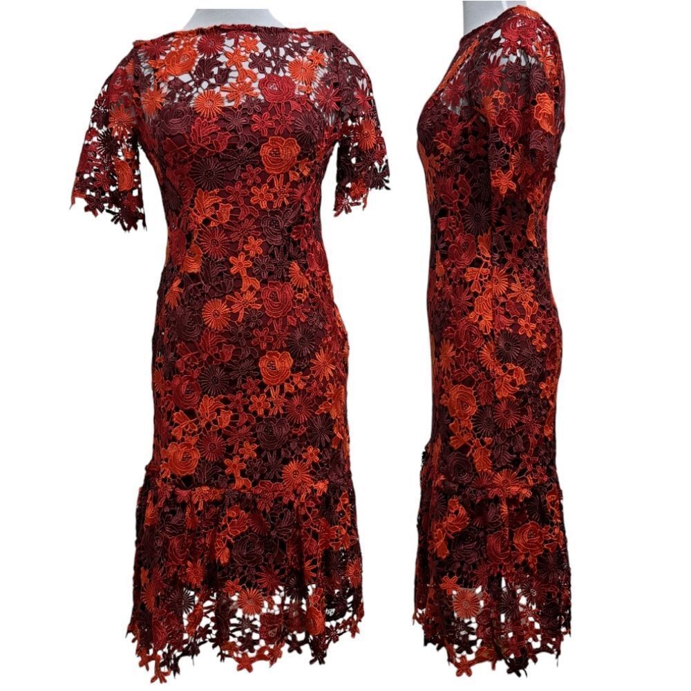 Anthropologie Eva Franco Brigitte Floral Lace Embroidered Crochet Midi Dress 0
